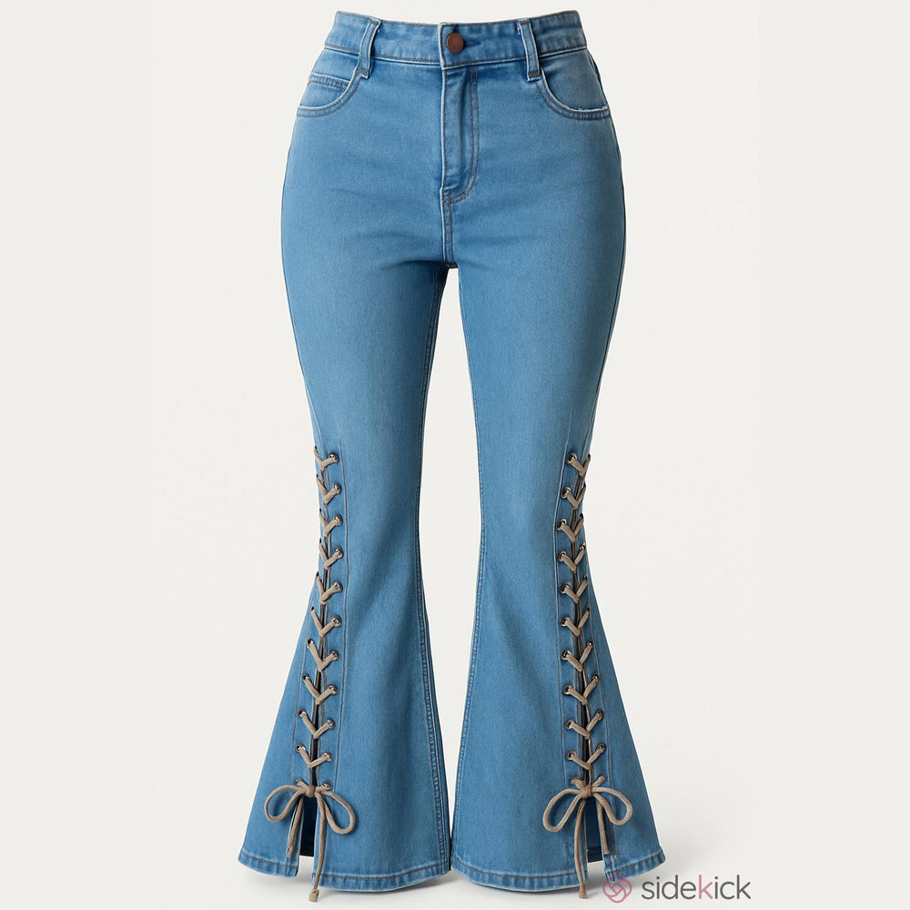 Bell Bottom Light Blue Lace Up Wide Leg Jeans Medium